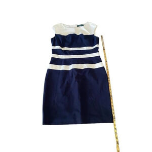 Lauren Ralph Women's White & Blue Striped Sleeveless A-Line Dress Size 14